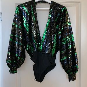 Topshop X Halpern sequin long sleeve one piece NWT